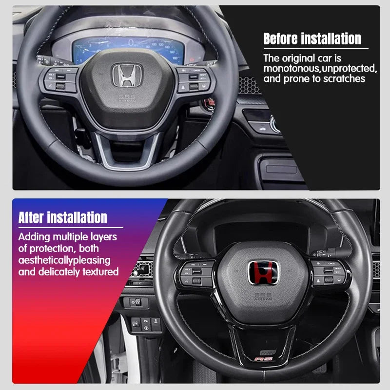 Car Steering Wheel Emblem H-Sticker For Honda Civic Accord City CRV Jade Fit Odyssey Hybrid Red Black Blue Interior Modification