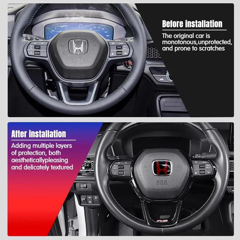 Car Steering Wheel Emblem H-Sticker For Honda Civic Accord City CRV Jade Fit Odyssey Hybrid Red Black Blue Interior Modification