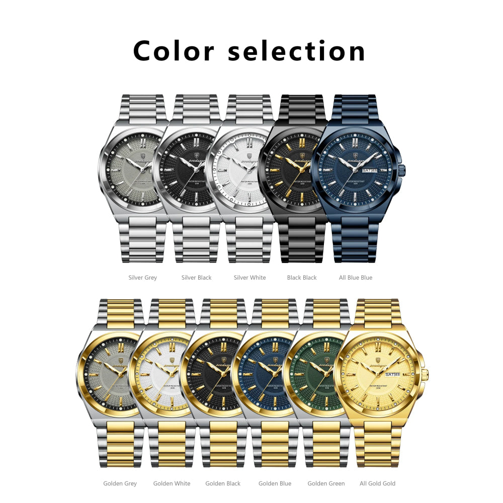 POEDAGAR Sport Original Men Clock Quartz Date Week Luxury Man Wristwatch Waterproof Luminous Stainless Steel Men's Watches Reloj