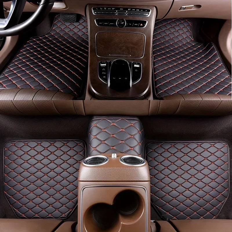 PU Leather Waterproof Universal Car Floor Mats 5Pcs Front & Rear Auto Foot Pad Protector Automobile Interior Carpet Set