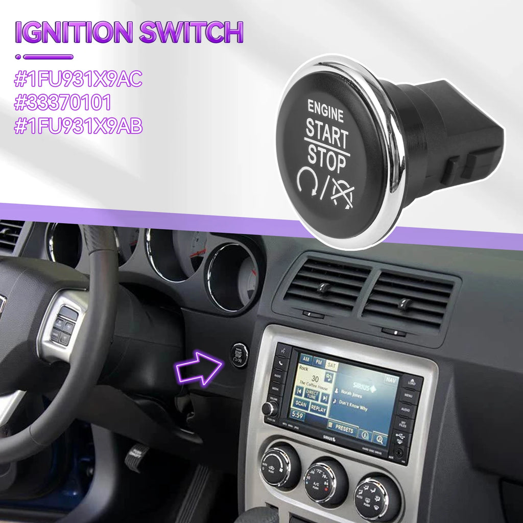 Keyless Go Start Stop Ignition Button Switch for Dodge Challenger Durango Grand Caravan Jeep Grand Cherokee 1FU931X9AC 33370101