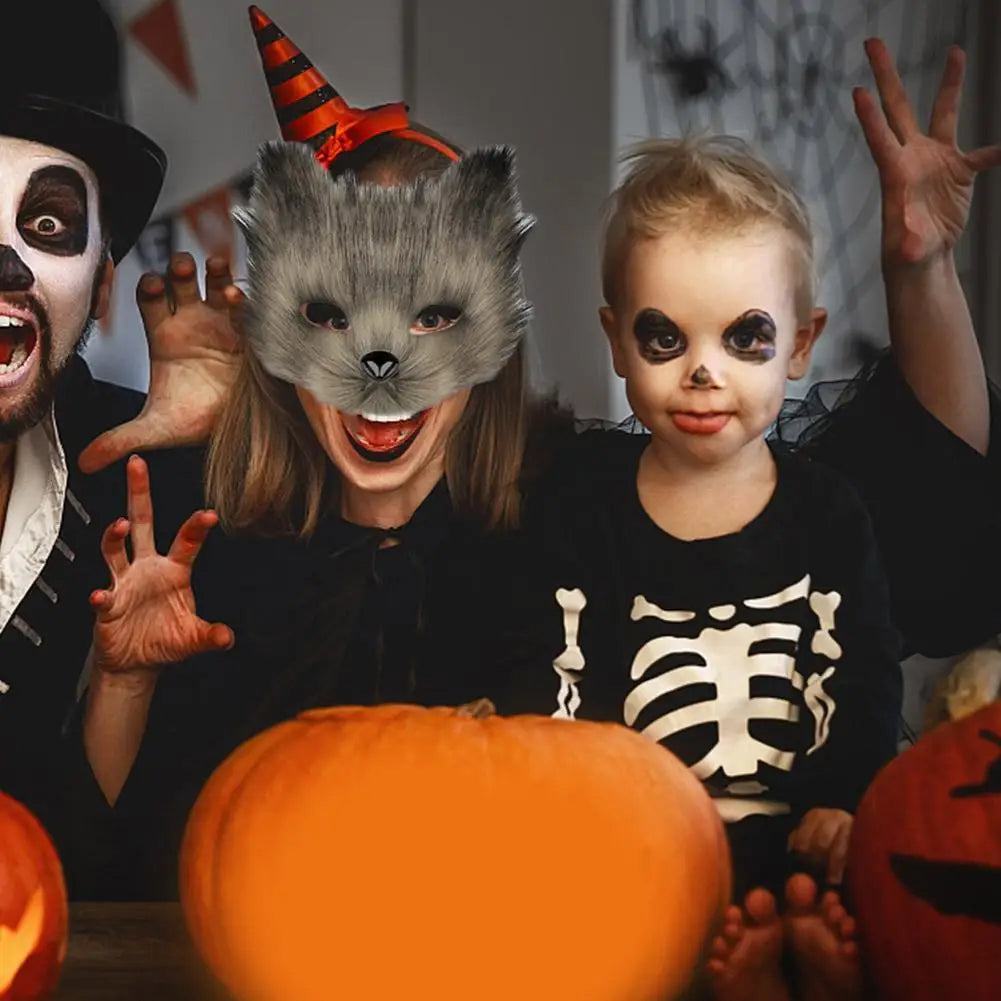 Guantes de garra de lobo 3D con máscara de media cara realista, conjunto de guantes con patas de gato y cola de piel esponjosa, accesorios para disfraz de Halloween