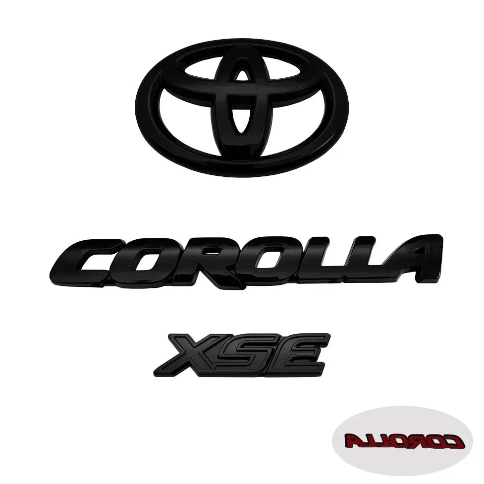3PCS ABS car logo Glossy Black Overlay EMBLEM for Toyota COROLLA 2020-2024 SEDAN SE LE PT948 FIT SEDAN ONLY trunk car accessory