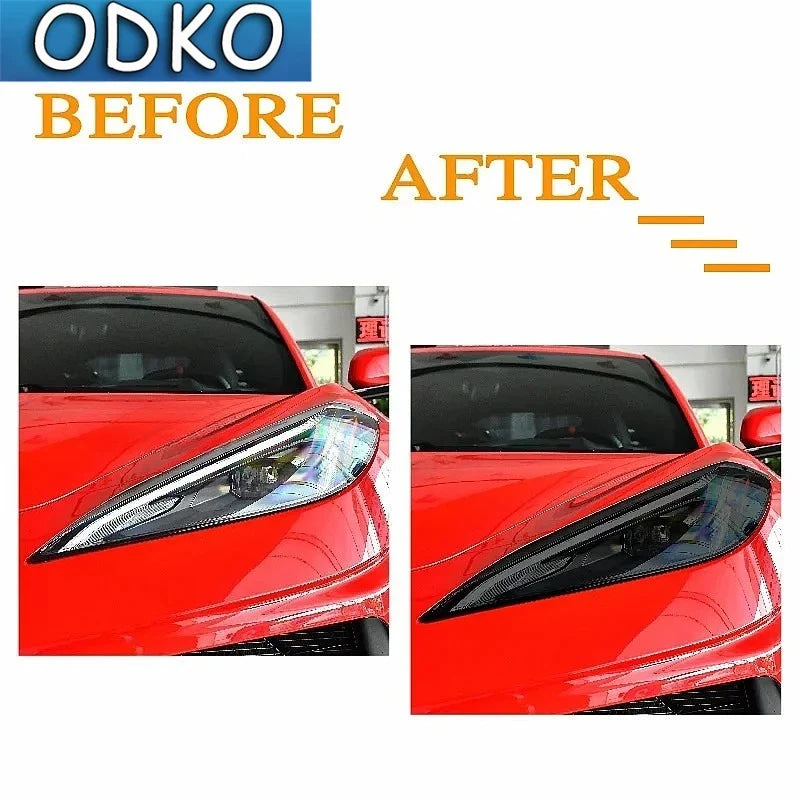 Car Headlight Protection Tint Film Smoke Black TPU Transparent Light Sticker For Chevrolet Corvette C7 C8 2014-On Accessories