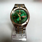 ORIENT Men's Two-Tone Stainless Steel Watch Green Dial Luminous Hands Day-Date Display AAA Crystal Analog Wristwatch