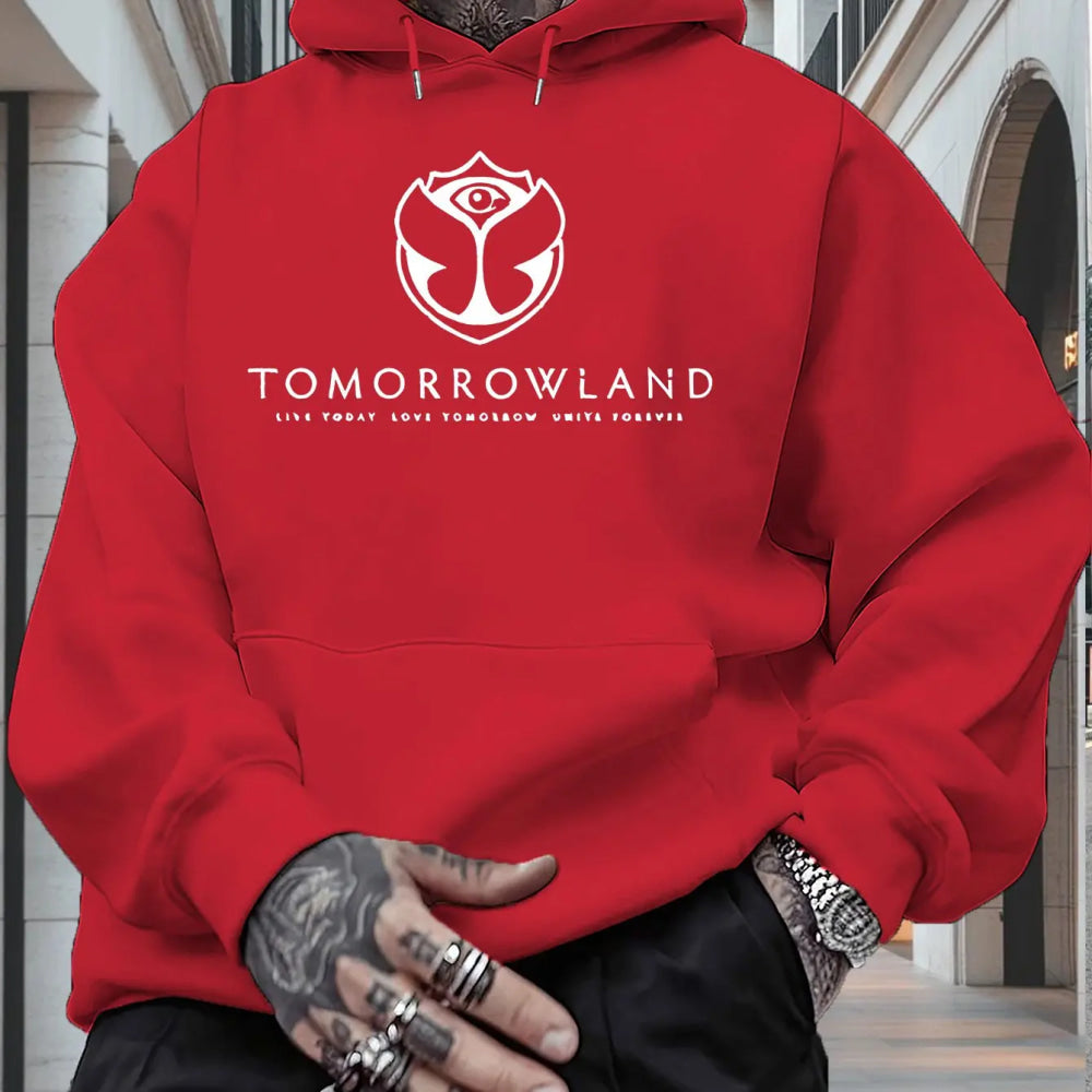 2025Men'S Hoodie with "TOMORROWLAND" Graphic - Casual Pullover Sweatshirt Long Sleeve Regular Fit Fall/Winter Casual Wear Hoodie