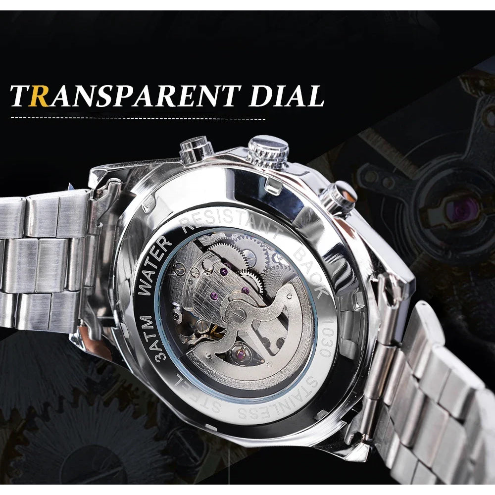 Forsining 2021 Stainless Steel Waterproof Mens Skeleton Watches Top Brand Luxury Transparent Mechanical Sport Male Wrist Watches
