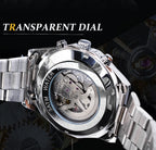 Forsining 2021 Stainless Steel Waterproof Mens Skeleton Watches Top Brand Luxury Transparent Mechanical Sport Male Wrist Watches