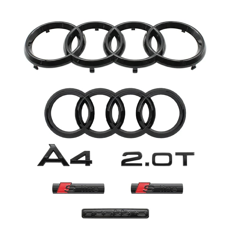 For Audi A4 2008-2017 4Ring Logo Black Car Hood Front Grill Rear Trunk Emblem Stickers A4 Mark Quarrto Sline Emblem Accessories