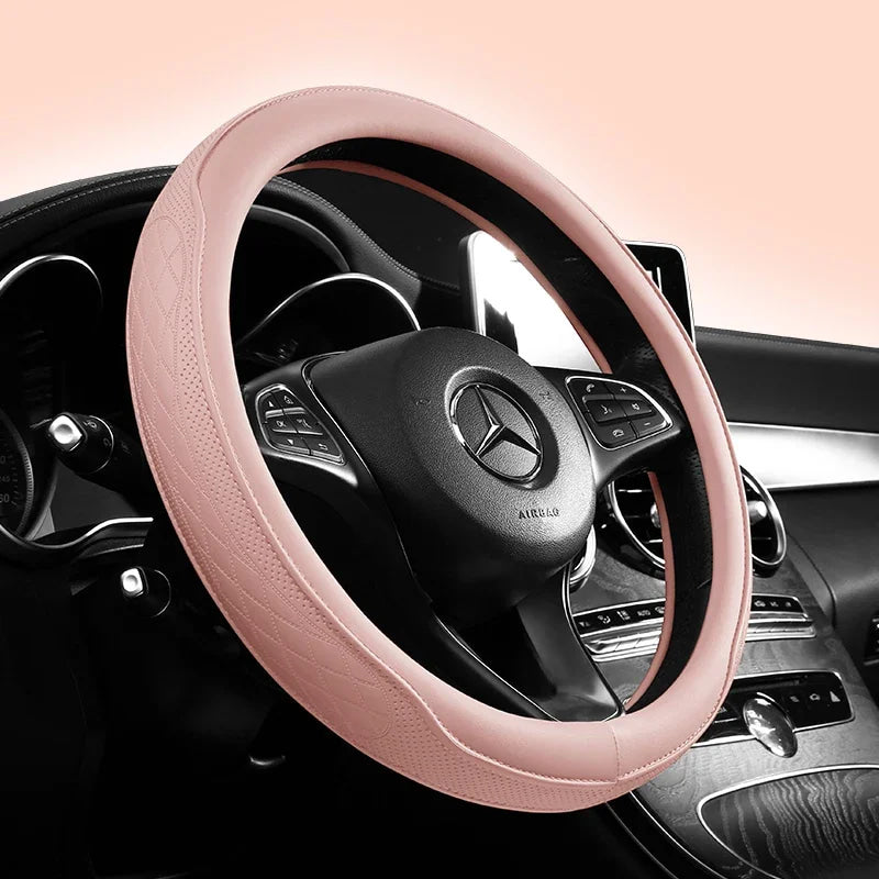 Funda para volante de coche de retales perforados de cuero Napa, antideslizante, transpirable, universal de 15 pulgadas (aproximadamente. 38,1 cm)