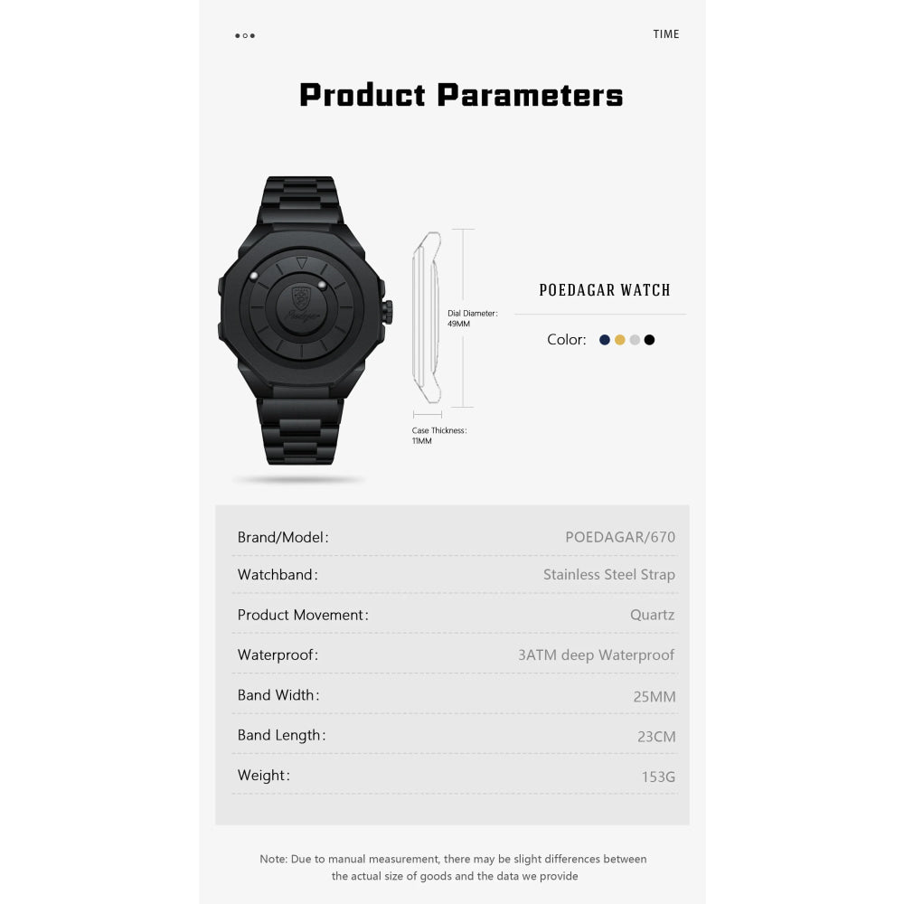 POEDAGAR High Quality Luxury Watch For Men Waterproof Fashion Man Wristwatch Business Stainless Steel Men's Quartz Watches Reloj