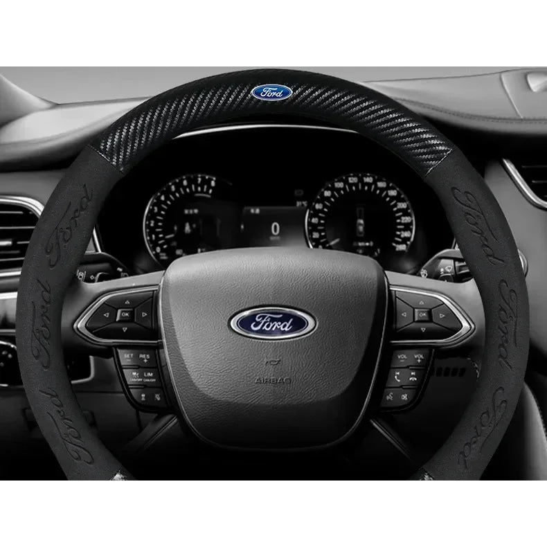 For Ford Mondeo Focus Raptor Puma Edge Explorer Ecosport Ranger F150 Kuga Car Suede Carbon fiber Anti-slip Steering Wheel Cover