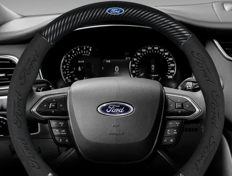 For Ford Mondeo Focus Raptor Puma Edge Explorer Ecosport Ranger F150 Kuga Car Suede Carbon fiber Anti-slip Steering Wheel Cover