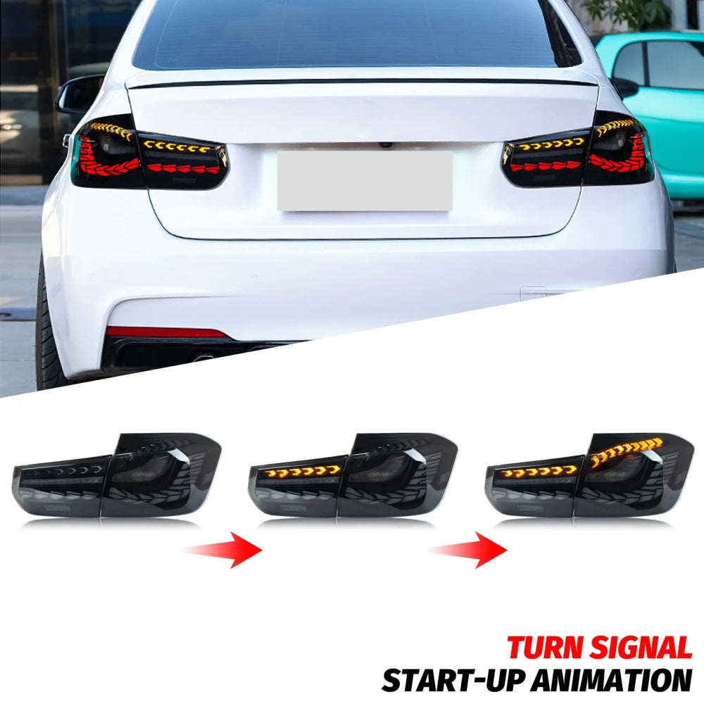 LED GTS Tail Lights for BMW 3-Series F30 F80 M3 2011-2018 Sequential Turn Signal Start-up Animation Black Rear Lamps Assembly