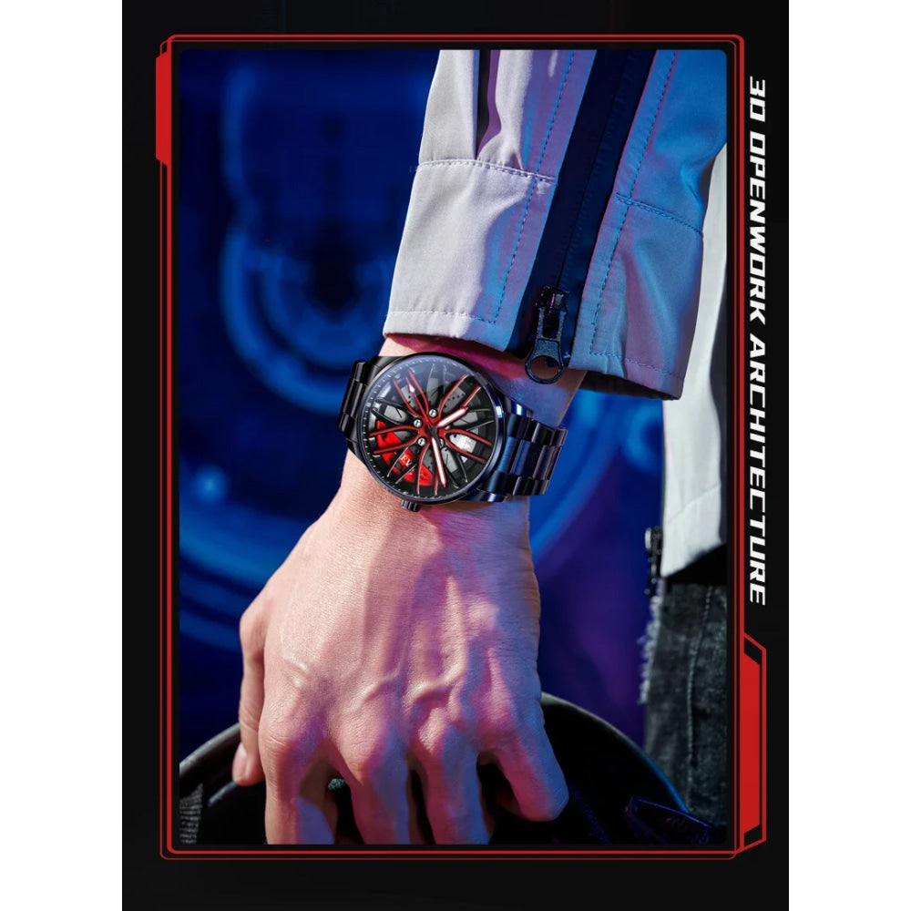 OLEVS Mens Watch Quartz Watch Original Rotatable Wheel Hub Dial Fashion Trend Waterproof Luminous Stainless Steel Reloj 9937