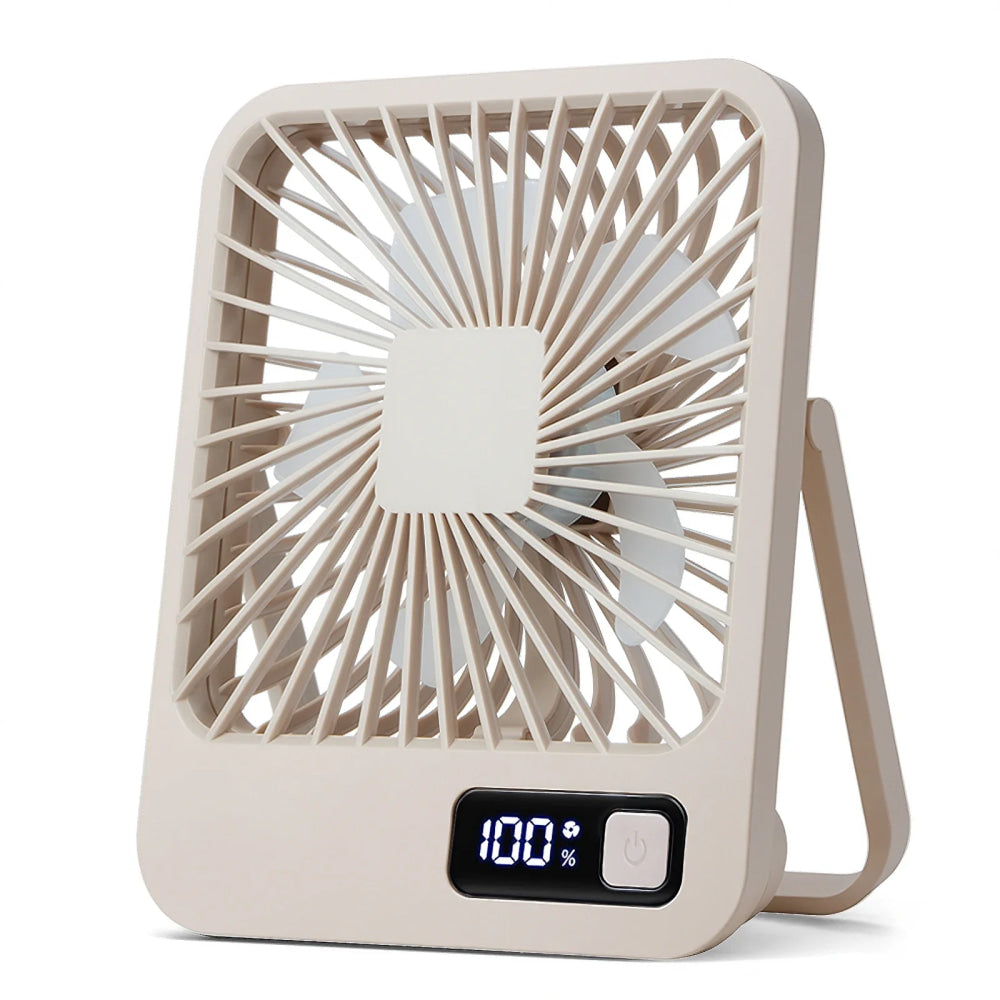 Ventilador de escritorio, ventilador recargable USB portátil, 180 °   Ventilador personal plegable inclinable con pantalla de alimentación, ventilador de mesa ultra silencioso de 5 velocidades