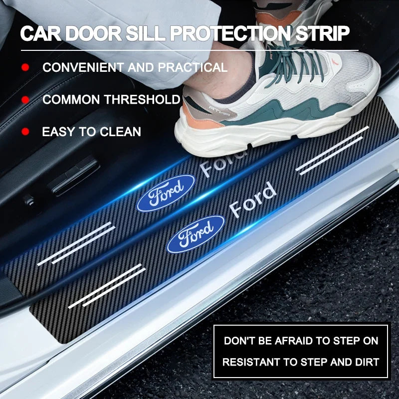 4PCS For Ford Focus Fiesta Kuga Mondeo SMax Edge Ranger Silicone Car Door Sill Threshold Anti-scratch Protective Strap Sticker