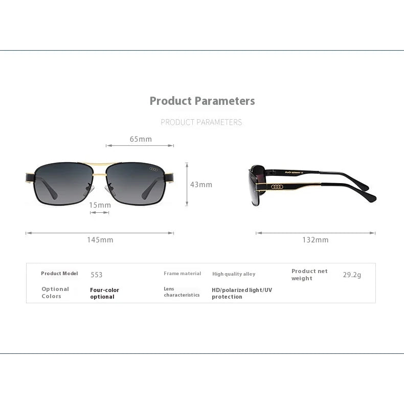 Audi Glasses UV400 Polarized Rectangle Sunglasses for Men Women Driving Motorcycle Cycling Glasses with AntiGlare Lens 553