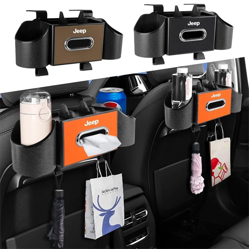 Car Backseat Tissue Organizer Cup Holder Accessories For Jeep Wrangler Renegade Compass Gladiator Cherokee Grand Patriot Libert