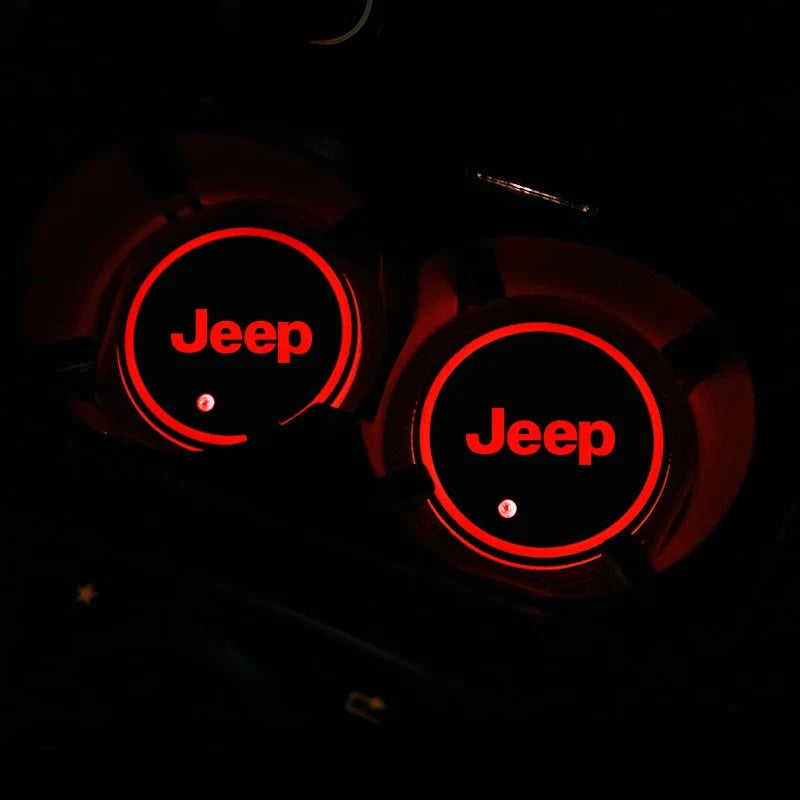 2Pcs LED Car Luminous Water Cup Pad Atmosphere Light Auto Accessories For Jeep Wrangler Renegade Compass Gladiator Cherokee Patr
