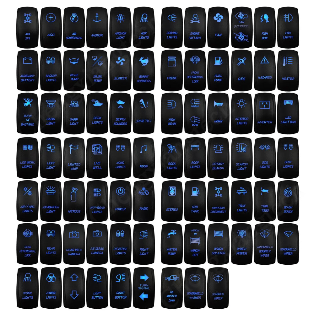 12V 20A Blue Led Car Boat Laser Rocker Switch ON OFF, (ON) OFF, ON OFF ON, (ON) OFF ON, (ON) OFF (ON) Waterproof