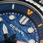 BERNY Automatic Diver Watch for Men Top Luxury Sapphire 316L Steel Blue Dial 200M Waterproof Mechanical Diving Men's Watches