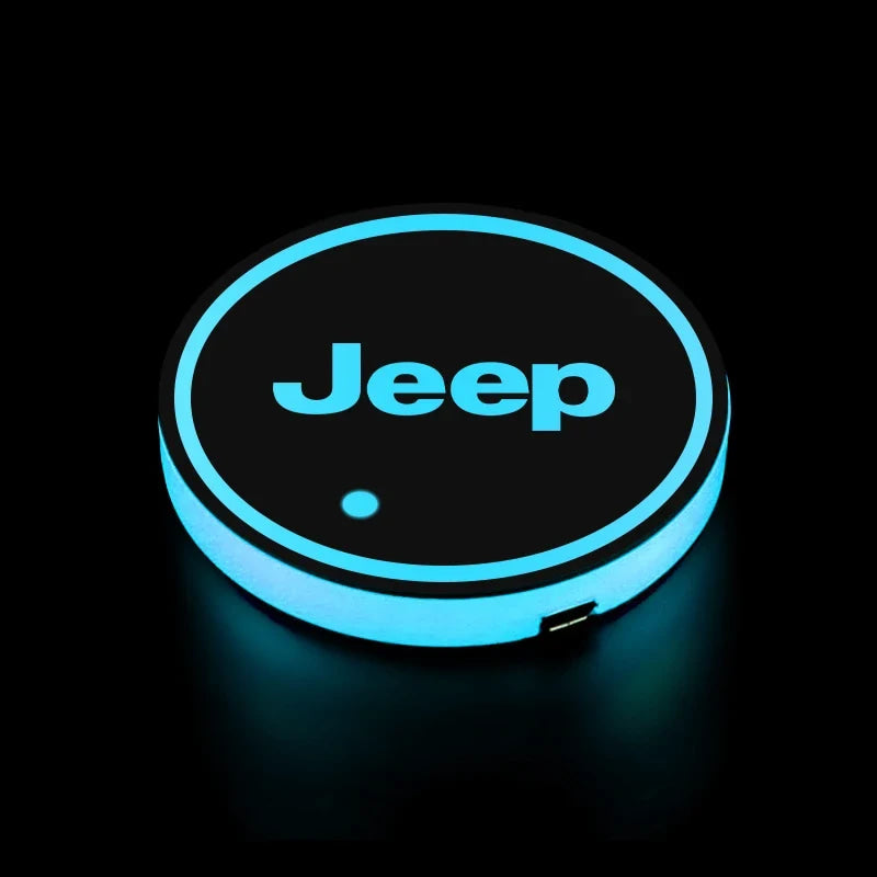 2Pcs LED Car Luminous Water Cup Pad Atmosphere Light Auto Accessories For Jeep Wrangler Renegade Compass Gladiator Cherokee Patr