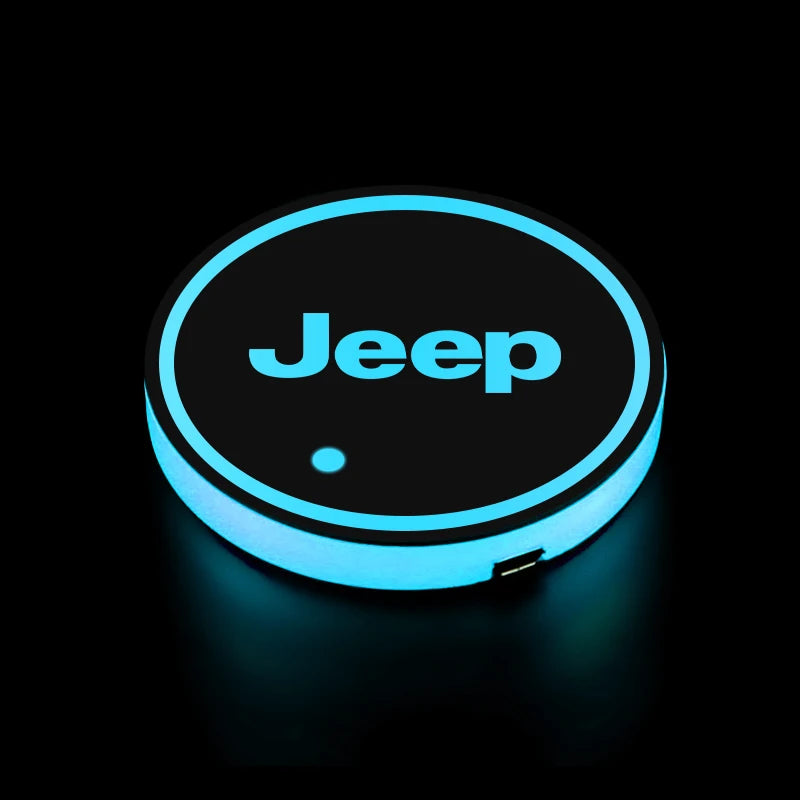 2Pcs LED Car Luminous Water Cup Pad Atmosphere Light Auto Accessories For Jeep Wrangler Renegade Compass Gladiator Cherokee Patr