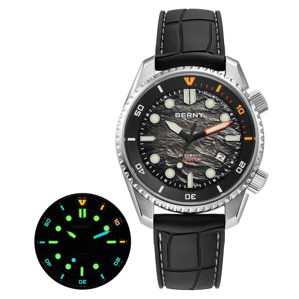 BERNY Automatic Diver Watch for Men Top Luxury Sapphire 316L Steel Blue Dial 200M Waterproof Mechanical Diving Men's Watches