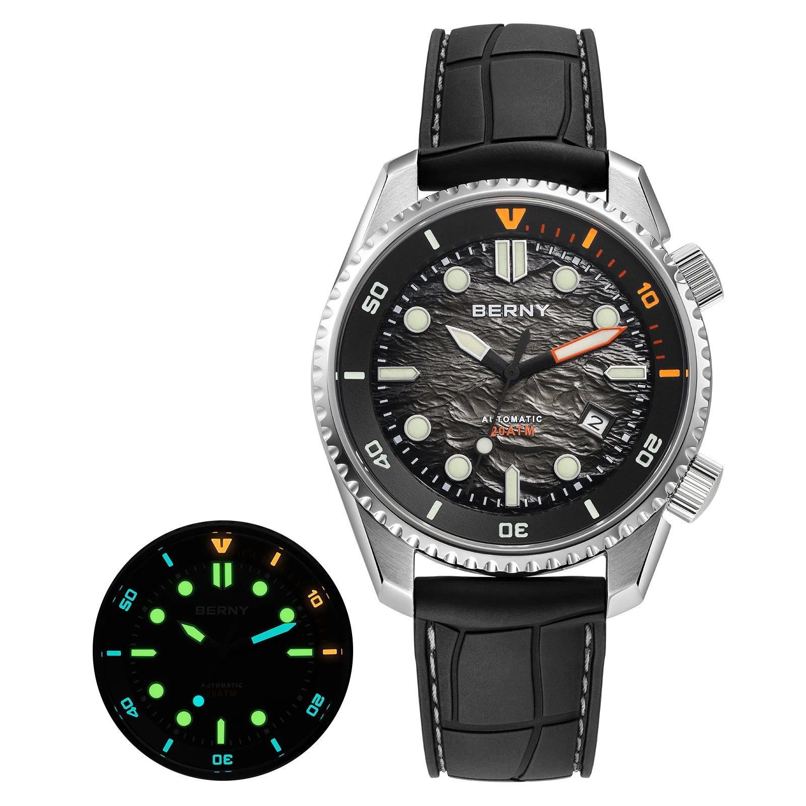 BERNY Automatic Diver Watch for Men Top Luxury Sapphire 316L Steel Blue Dial 200M Waterproof Mechanical Diving Men's Watches