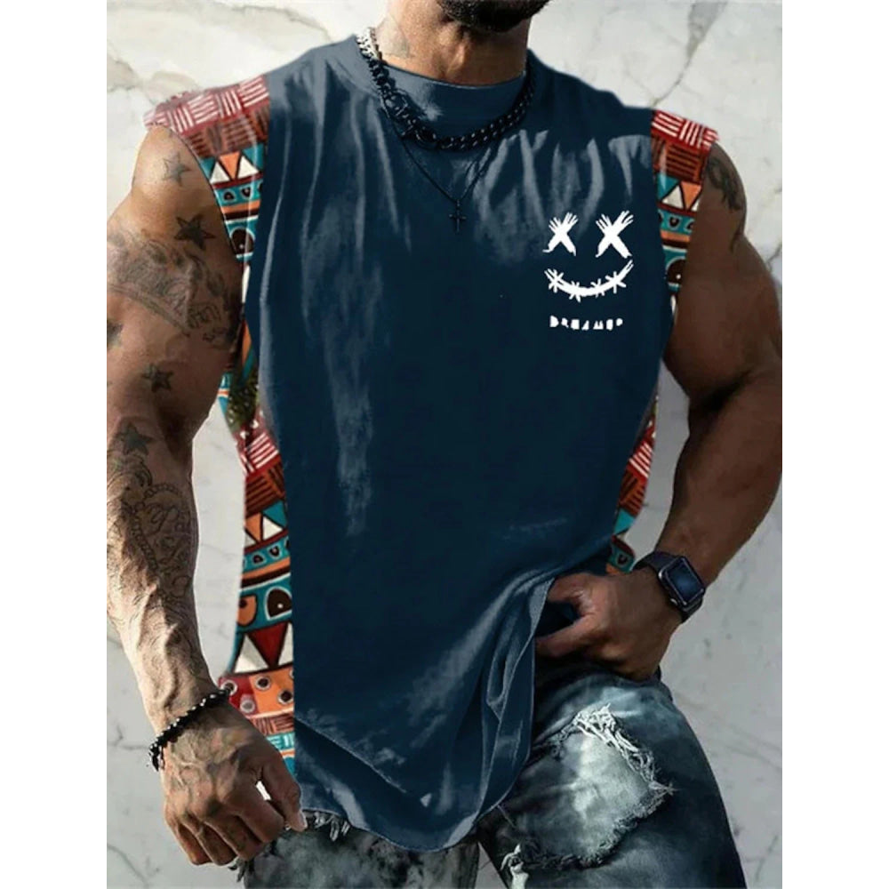 Summer New Men's Vest T Shirt Patterned Tribal Round Neck Clothing Daily Fitness Sports Vintage Sleeveless Printed Ethnic Tops
