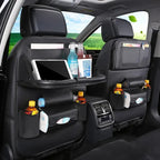 Organizador de Asiento Trasero de Coche, Bandeja Plegable de Cuero PU con Bolsillos de Almacenamiento y Protectores de Patadas - Accesorios Interiores para Vehículos