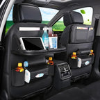 Organizador de Asiento Trasero de Coche, Bandeja Plegable de Cuero PU con Bolsillos de Almacenamiento y Protectores de Patadas - Accesorios Interiores para Vehículos