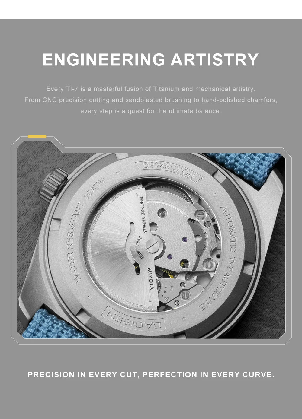 CADISEN TI-7 Autodyne 2026 NEW Titanium Automatic Mechanical Watch Man Canvas Wristwatch MIYOTA 8215 Luminous Waterproof Watches