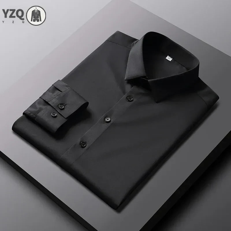 Camisa de color sólido de manga larga informal y de moda para hombre Top de negocios sin planchar y resistente a las arrugas