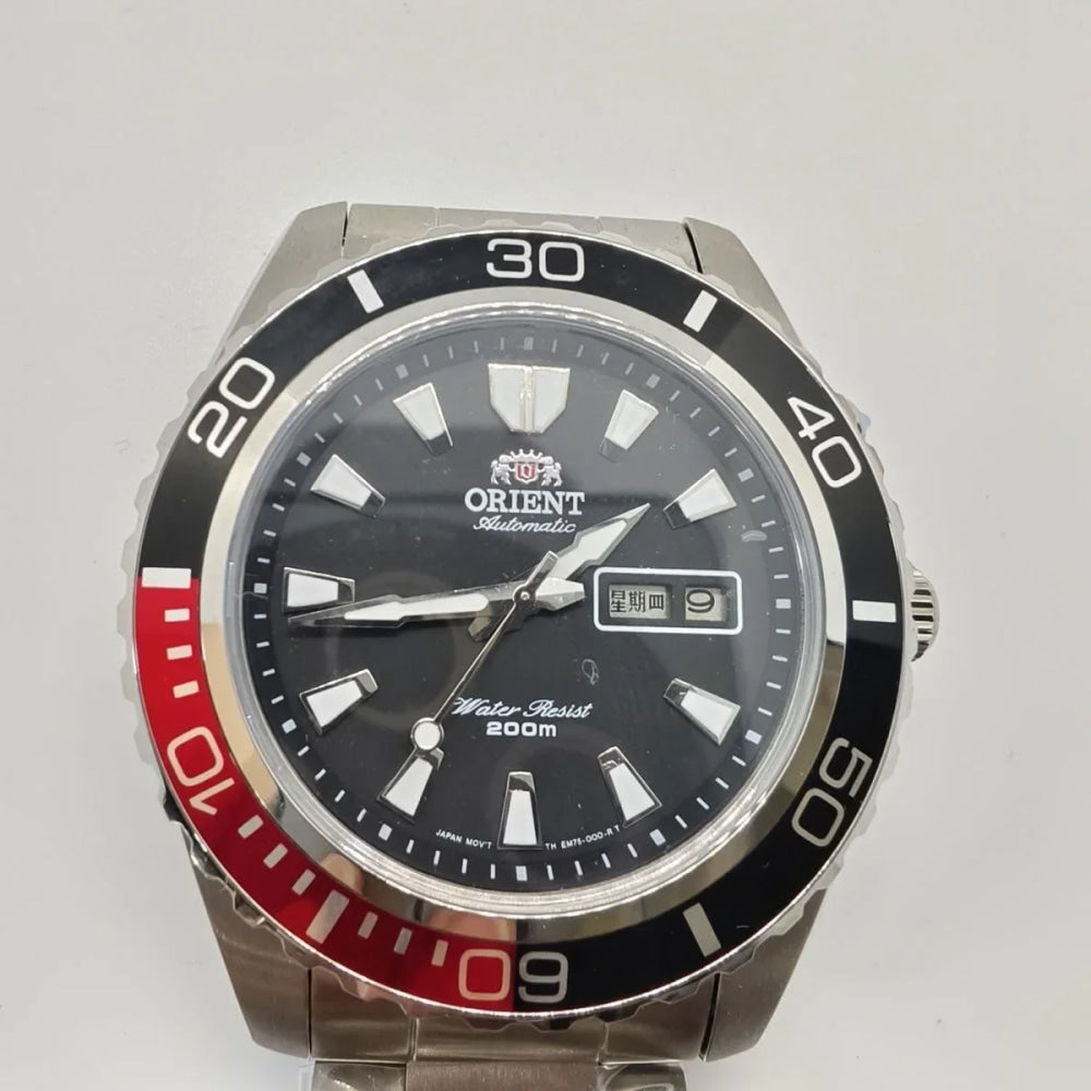 Orient Diver Automatic Watch Blue Dial Blue Bezel 200M Waterproof Day-Date Steel Band Luminous Markers Men's Sport Wristwatch