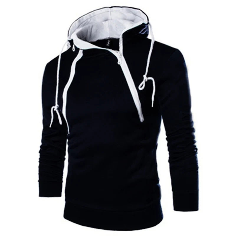 Men's Hoodies Long Sleeve Sweatshirts for Men Zipper Hooded Pullover High Neck Mens Sweatshirt Top Jacket Coat Black Sweater