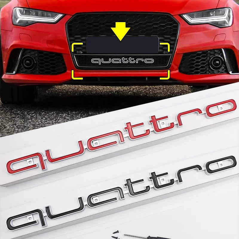 3D ABS Quattro Badge Car Front Grille Emblem Auto Head Hood Decoration Accessories for Audi S A3 A4 B8 8P 8V B6 A5 A6 C7 Q5 B9 R
