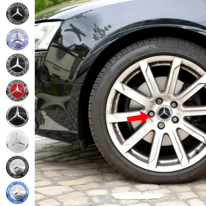 4pc 56mm 60mm 65mm Car Logo Wheel Center Stickers Auto Accessories For Mercedes Benz AMG W204 W124 W205 W203 W211 W201 W108 W210