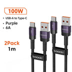 Toocki 6A Cable USB a tipo C para Huawei Xiaomi PD 100W cargador de carga rápida Cable de datos USB C carga rápida para Samsung Oneplus