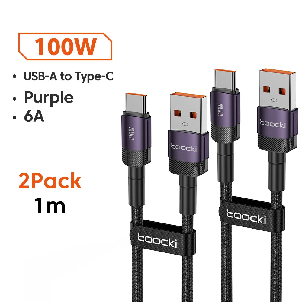 Toocki 6A Cable USB a tipo C para Huawei Xiaomi PD 100W cargador de carga rápida Cable de datos USB C carga rápida para Samsung Oneplus