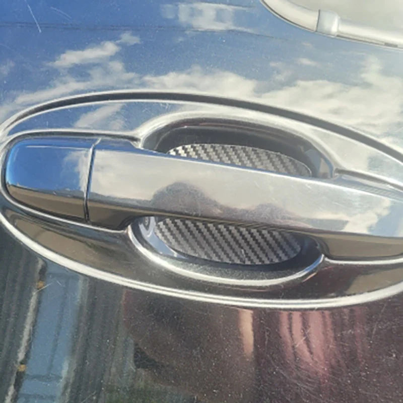 4 unids/set de molduras de estilo de coche, pegatina para puerta de coche, cubierta resistente a arañazos de fibra de carbono, piezas de película de protección de manija automática