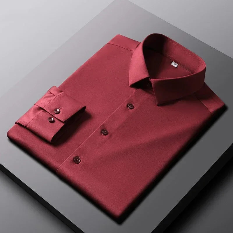 Camisa de color sólido de manga larga informal y de moda para hombre Top de negocios sin planchar y resistente a las arrugas