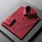 Camisa de color sólido de manga larga informal y de moda para hombre Top de negocios sin planchar y resistente a las arrugas