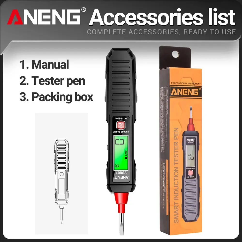 Probador de pluma eléctrica inteligente VD807, portátil, de inducción de una palabra, 50/60Hz, Sensor NCV AC 12-300V, herramientas de detección de cables sin contacto