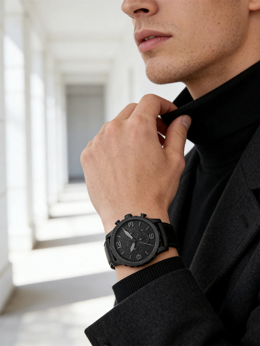 Fossil JR1354 Nate Chronograph Men Watch Black Leather 50mm Big Dial Military Sport Quartz Wristwatch Relogio Masculino
