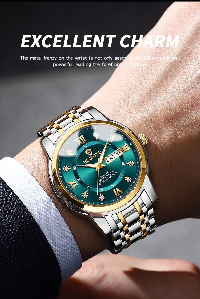 BINBOND Top Brand Luxury Fashion Watch Men 3ATM Waterproof Date Clock Sport Watches Mens Quartz Wristwatch Relogio Masculino