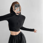 Solid Color Casual T-shirt Women Long Sleeve Turtleneck Crop Tops Sexy Simple Style Party Club 2023 Spring Summer New T-shirts