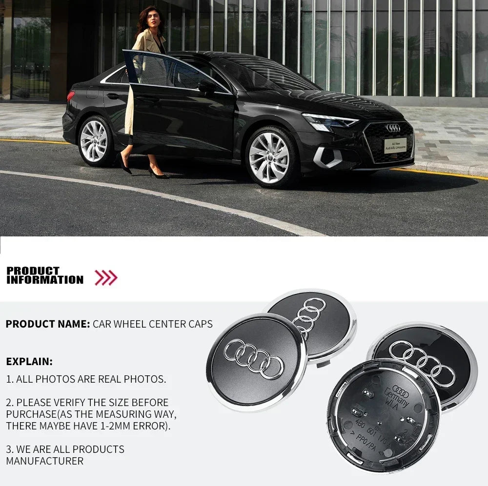 Audi 4pcs 60mm 61mm 68mm 69mm 123mm Car Styling Wheel Center Cap Hub Covers Badge for Audi A3 A4 A5 A6 A7 A8 S4 S6 Sticker