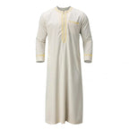 Men s Traditional Moroccan Kaftan Robe with Intricate Gold Embroidery Long Sleeves and Loose Fit for Ethnic Style Costume